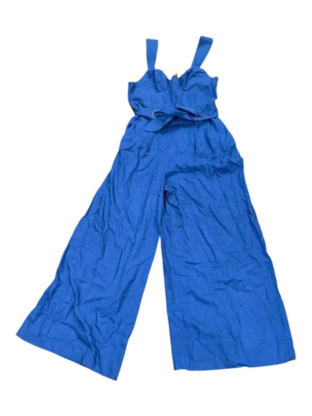 Farm Rio Belted Pleated Linen-Blend Jumpsuit,